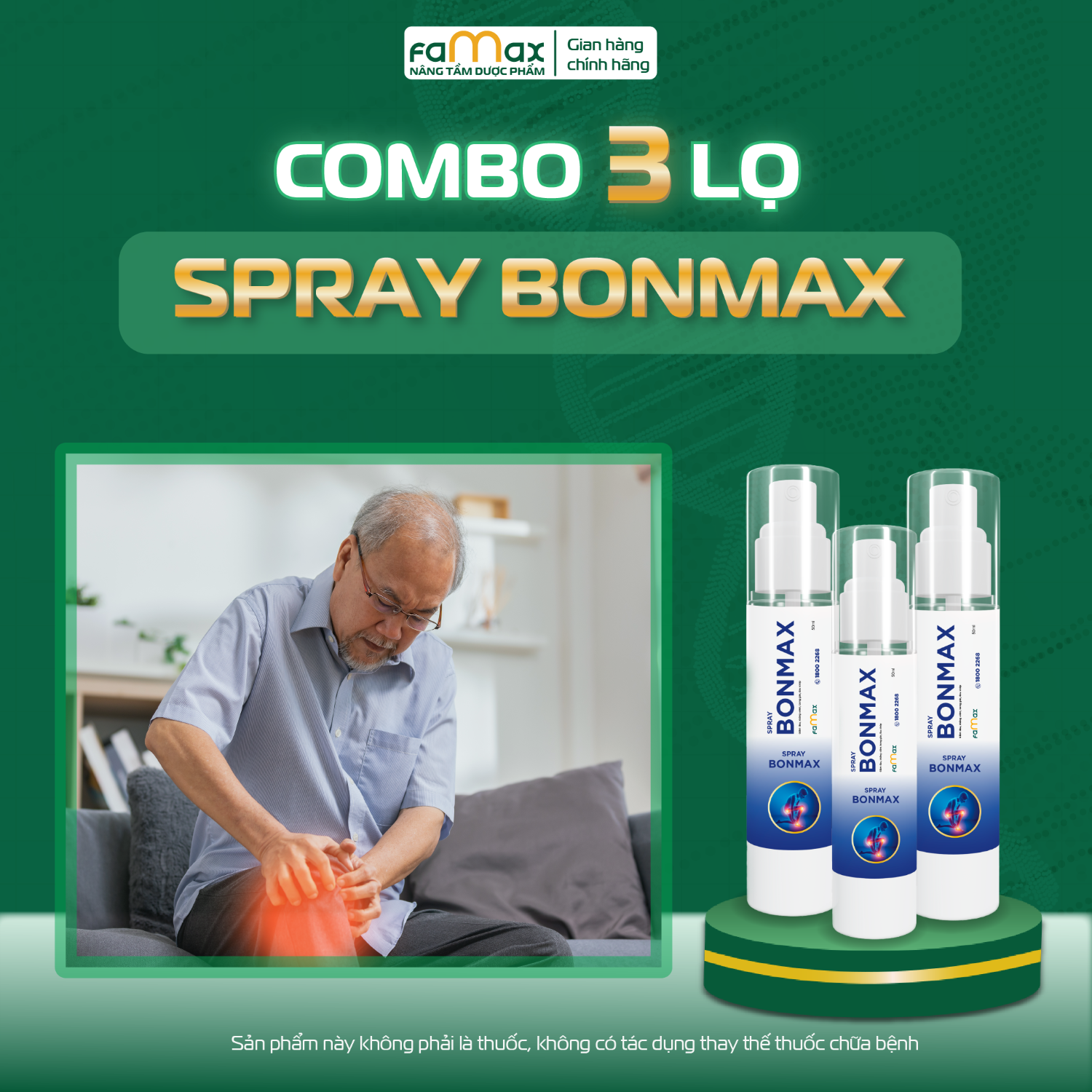 [FAMAX] Combo 3 Xịt giảm đau Bonmax Spray lọ 50ml - Hỗ trợ giảm đau nhức