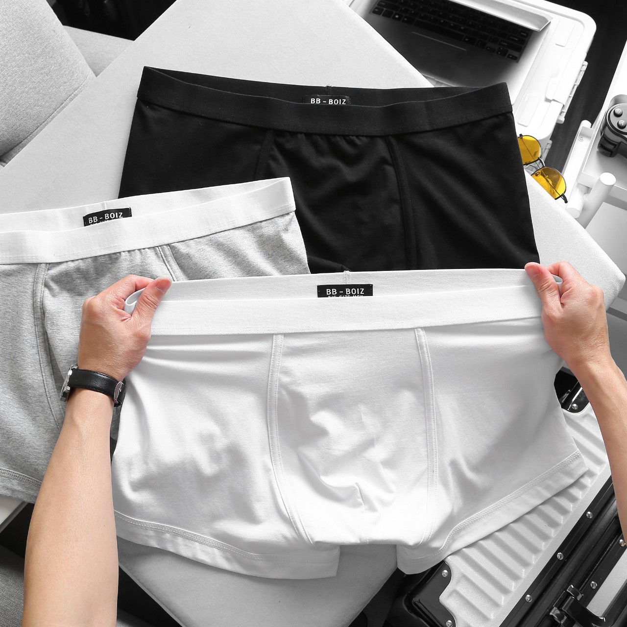 Quần lót hằng ngày nam boxer bigsize Quần lót nam thun cotton 4 chiều màu đen + trắng + xám - 80-140kg