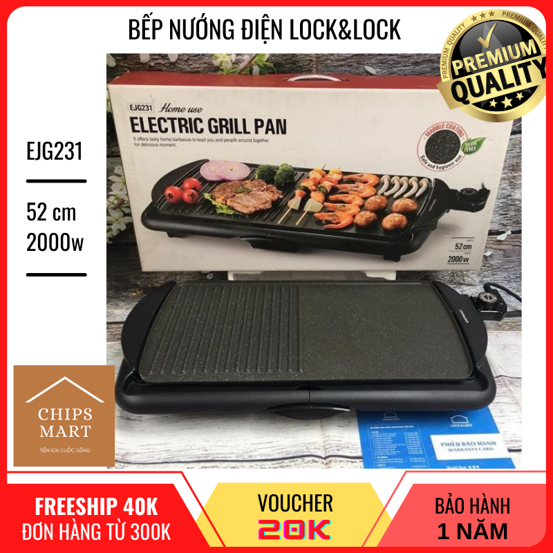 Bếp Nướng Điện Lock&Lock Electric Grill EJG231/EJG232 – Bảo hành chính hãng 12 tháng - Mặt bếp đá chống dính siêu bền - 5 mức nhiệt tiện lợi - Khay nướng diện tích lớn phù hợp gia đình 4-8 người