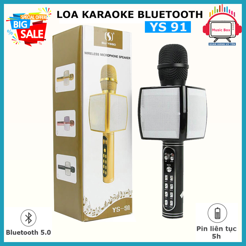 [ BH 12 tháng ] Micro karaoke bluetooth không dây, Micro Karaoke Bluetooth YS-91, Âm thanh Cực Đỉnh - Hát Cực Hay phiên bản mới nhất 2021, Bass Chuẩn, Tress Hay, kết nối bluetooth với điện thoại, BH 12 tháng.