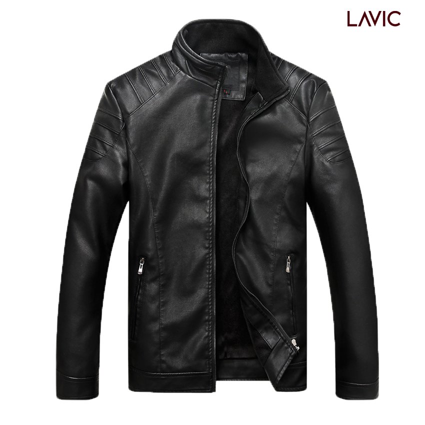[HCM]Áo khoác da lót lông cao cấp kiểu trơn LAVIC LV150 (Đen)