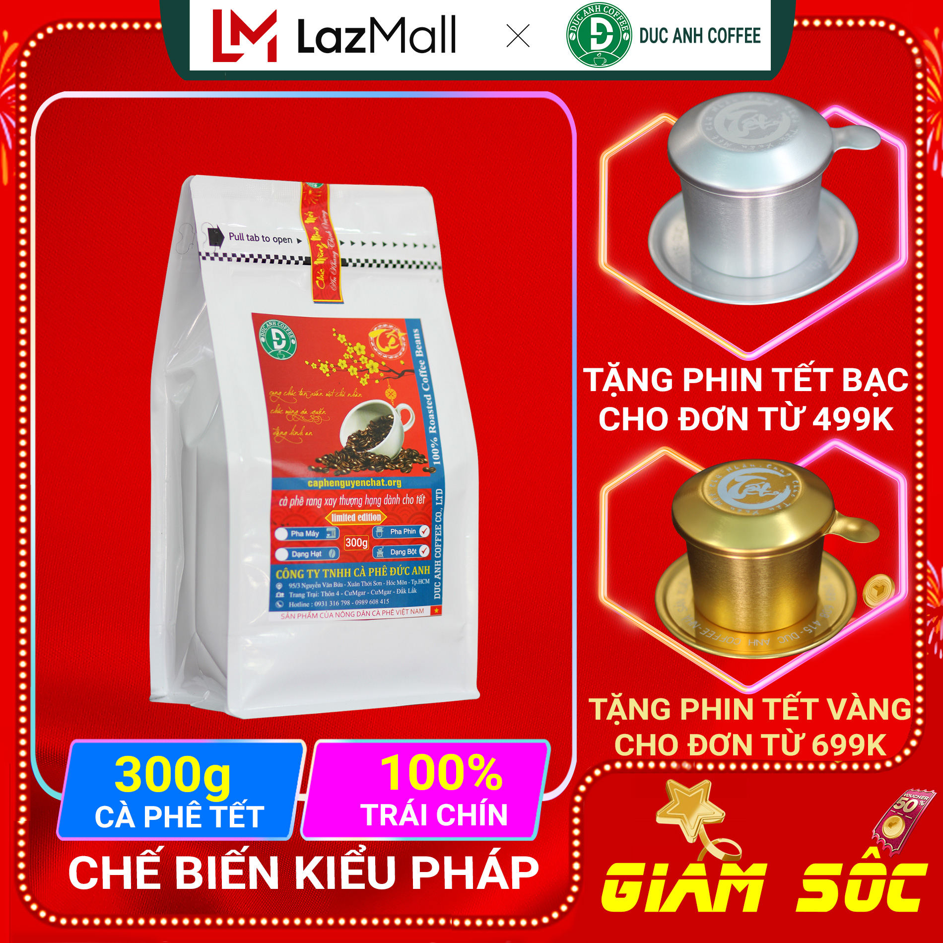 [Cà phê tết] Túi 300g cà phê phiên bản Tết nguyên chất - đậm vị, mạnh hậu ngọt - phiên-bản-giới-hạn đặc biệt chọn lọc kỹ - Dạng bột xay pha phin - DUC ANH COFFEE - CAFE ĐỨC ANH - TOP BÁN CHẠY TẾT 2022