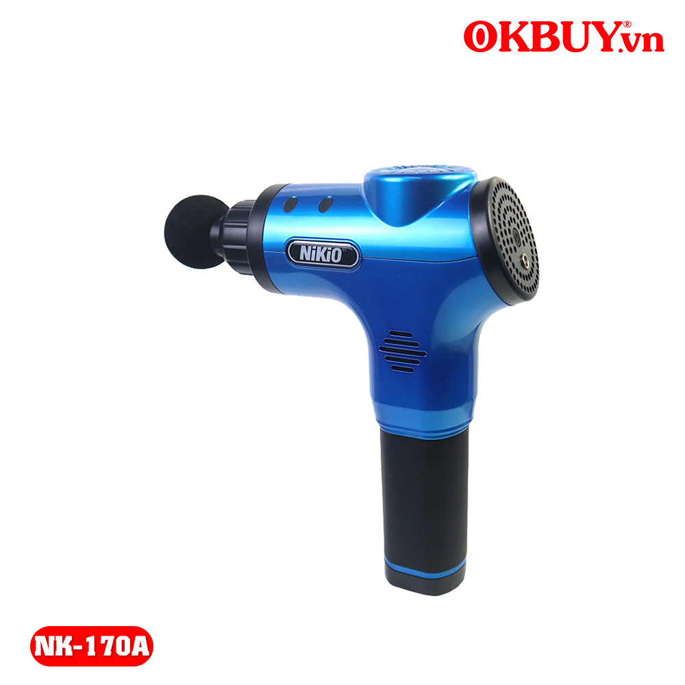 Súng massage cầm tay, súng matxa giãn cơ, máy massage cầm tay Nhật Bản Nikio NK-170A - 4 đầu massage, 6 tốc độ mát xa - màu xanh dương| OKBUY