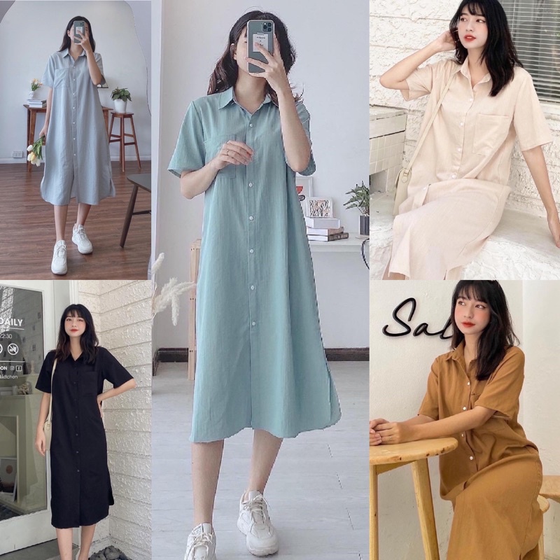 Váy sơ mi dáng dài linen cao cấp - OMEELY FASHION