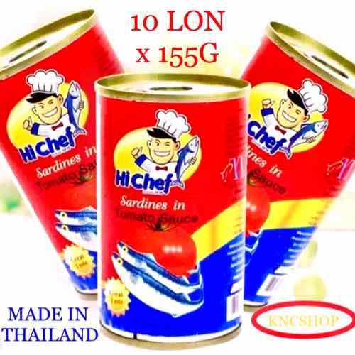  Lốc 10 Lon Cá Mòi Hi Chef Thái Lan Cá Hộp Sốt Cà Chua Cá Hộp Nắp Giật Tiện Lợi Thơm Ngon 155g lon 