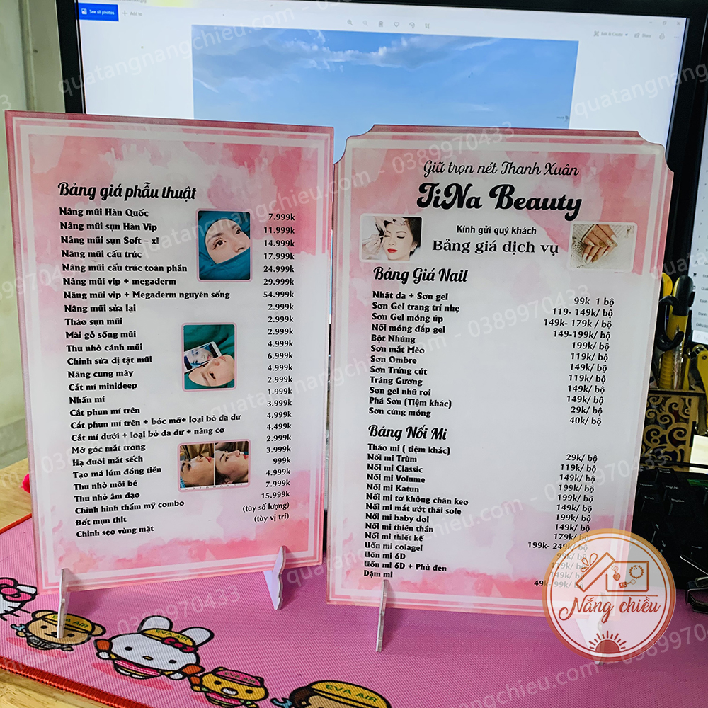 Bảng giá - Bảng menu để bàn - Nhận thiết kế theo yêu cầu