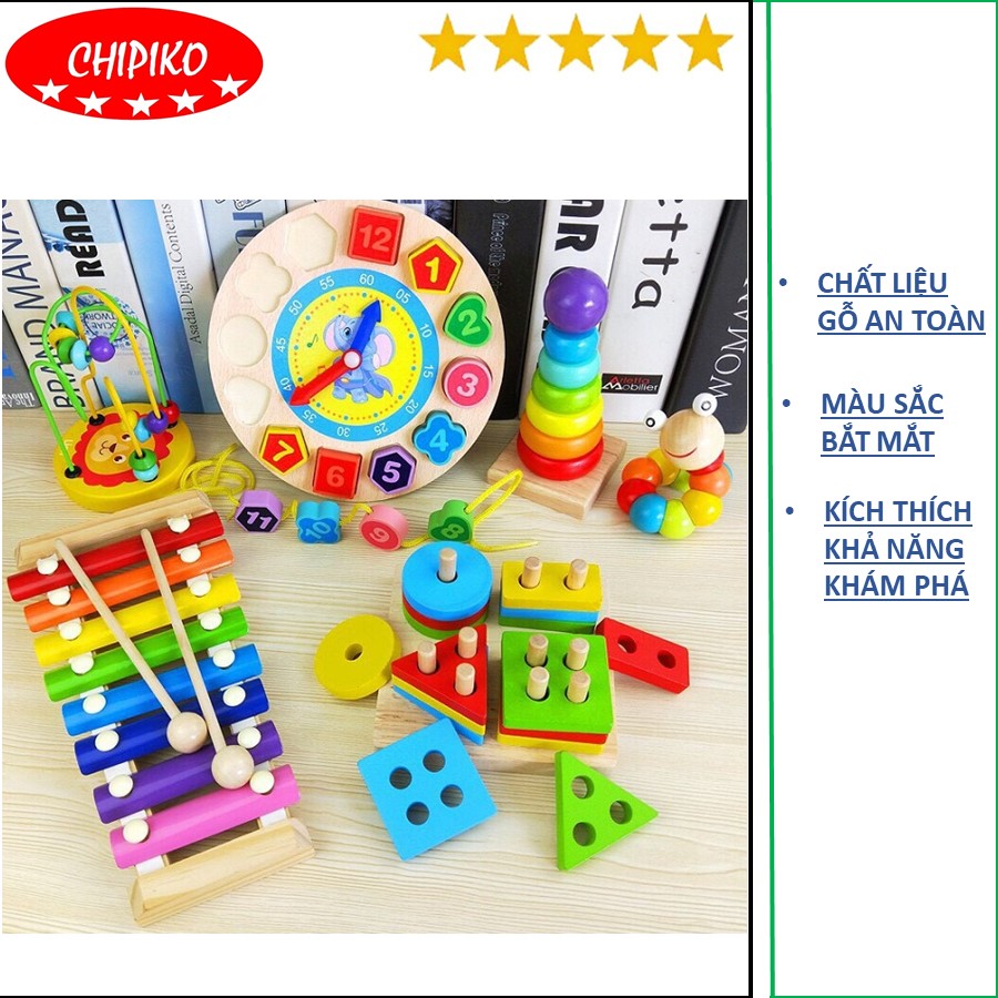 Combo 6 toy Wood intelligent help your baby develop comprehensive
