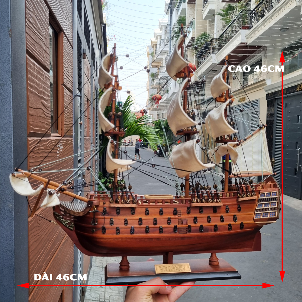 Thuyền gỗ mô hình trang trí - Quà tặng tân gia khai trương thuận buồm xuôi gió đánh đâu thắng đó - HMS Victory Dài 46cm