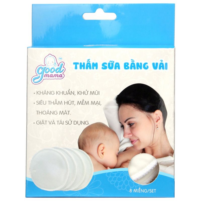 [Giặt Được] Set 8 Miếng Lót Thấm Sữa Bằng Vải Goodmama- Tái Sử Dụng Được Nhiều Lần(Thấm Hút Tốt)