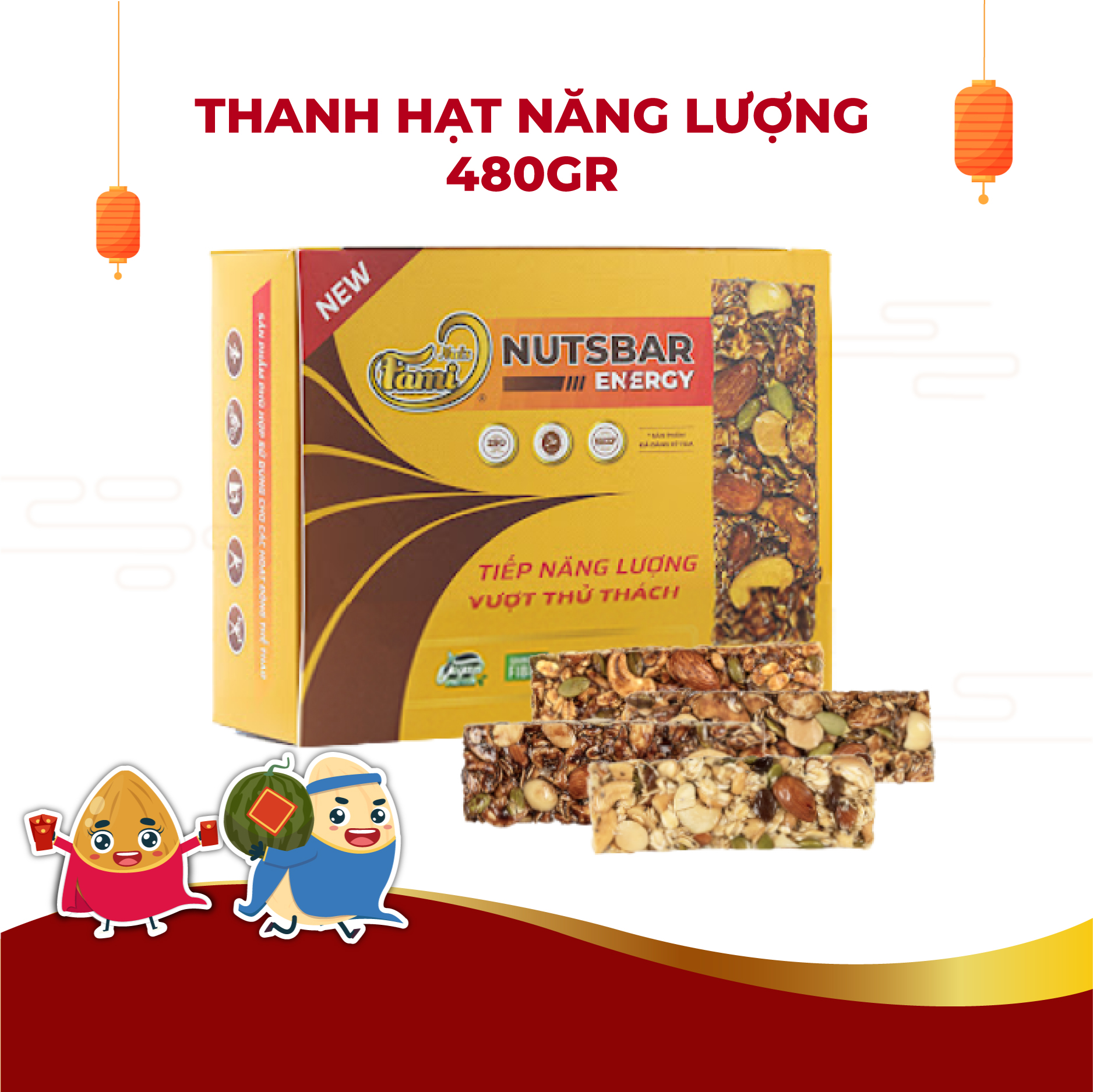 Thanh hạt năng lượng faminuts vị táo đỏ, cacao, mật ong, cà phê nutsbar energy hộp 12 thanh 480g
