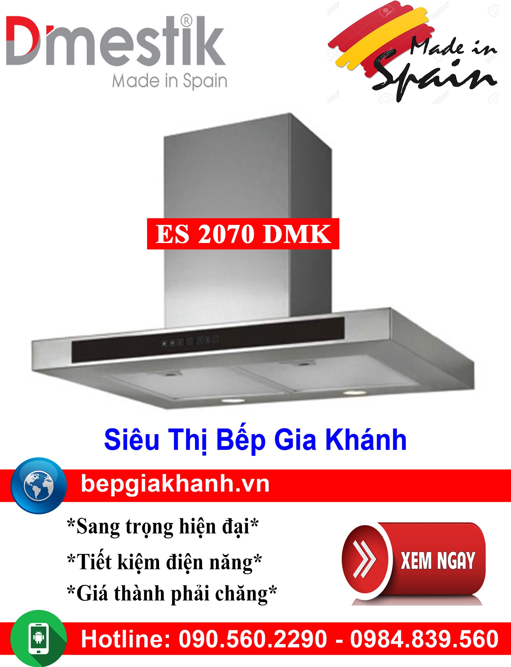 Máy hút mùi nhà bếp dạng phẳng 70cm Dmestik ES 2070 DMK nhập khẩu Tây Ban Nha, máy hút mùi nhà bếp, máy hút mùi bếp, máy hút mùi kính cong, máy hút mùi canzy, máy hút mùi mini, máy hút mùi âm trần, máy hút mùi electrolux, may hut mui