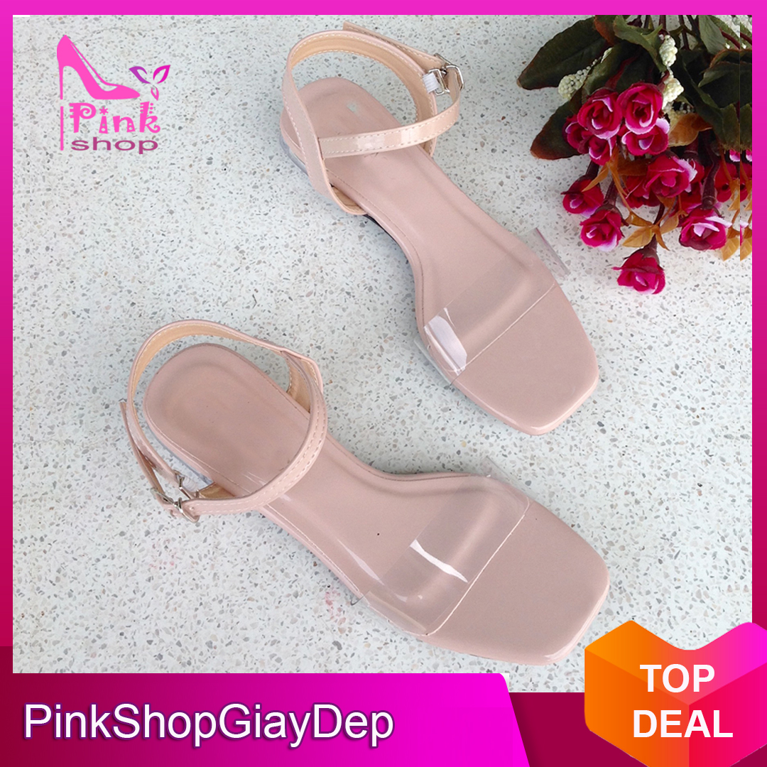 (Miễn ship) Giày sandal nữ PinkShopGiay gót trong kiểu dáng độc đáo phối quai trong thời trang SĐBH