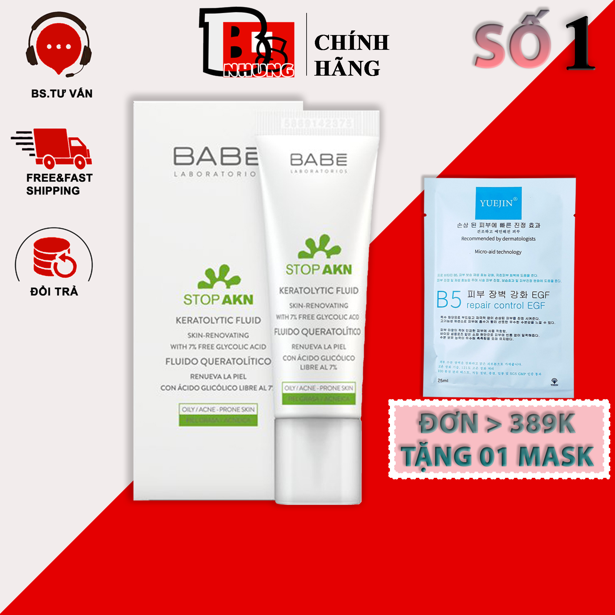 Dung dịch tẩy tế bào chết AHA 7% Babe Stop Akn Keratolytic fluid 30ml