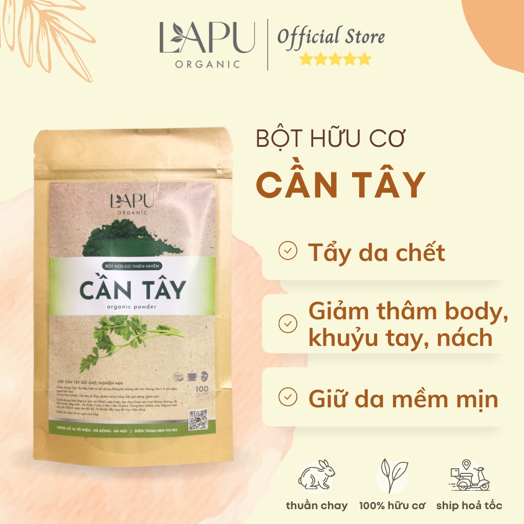 Bột cần tây LAPU ORGANIC, bột cần tây sấy lạnh nguyên chất giúp giảm cân nhanh, làm trắng da, dưỡng da mặt, se khít lỗ chân lông, chống lão hoá