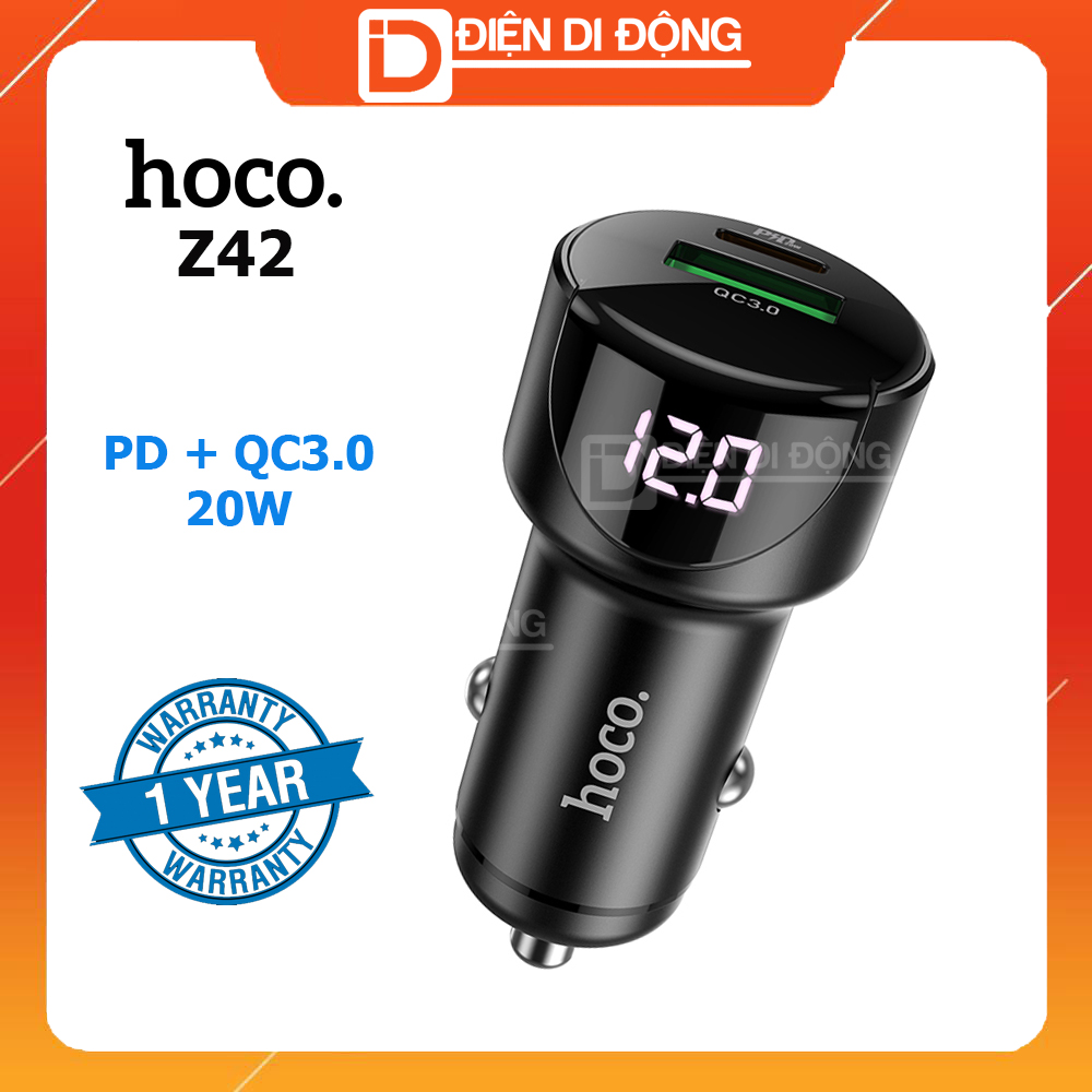 Tẩu sạc nhanh 45w hoco nz6 3 cổng sạc nhanh pd qc3.0 và hoco z42 20w có màn hình led hiển thị