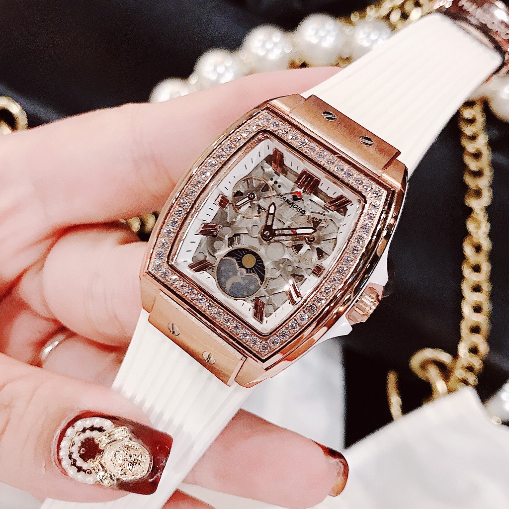 [HCM]Đồng Hồ Hanboro Nữ Dây Silicon Trắng Rose Gold 36mm Chính Hãng