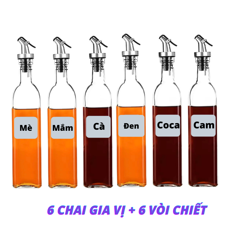 [Hỏa Tốc HCM]6 bình thủy tinh đựng gia vị + 6 vòi chiết gia vị SG-CD54