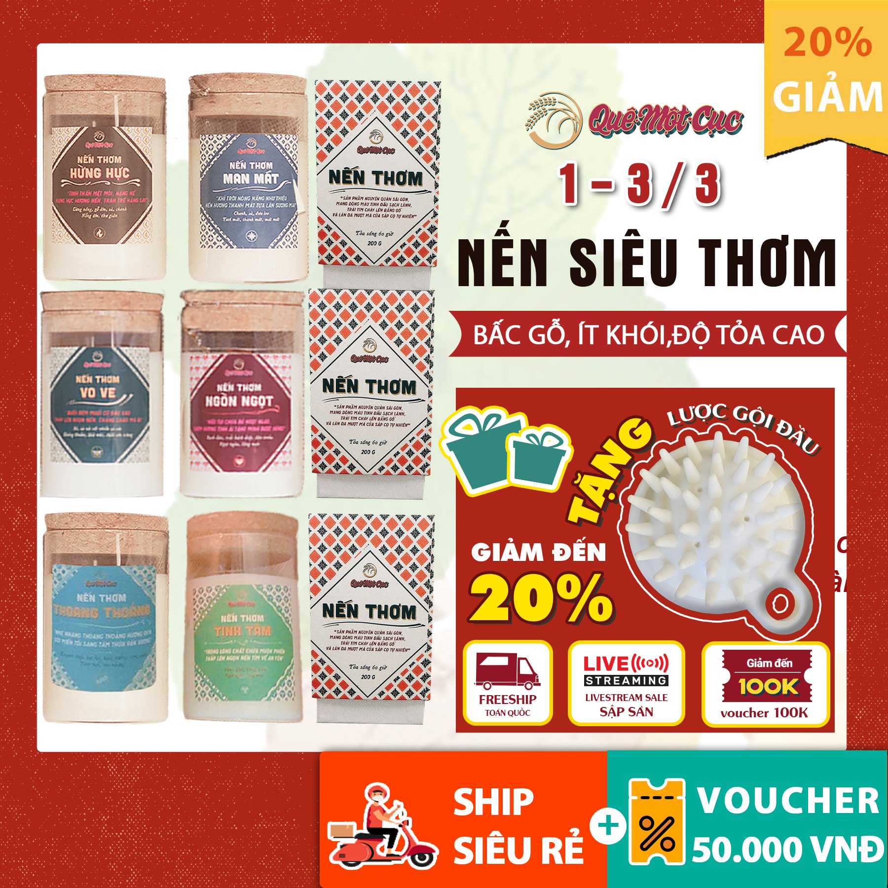 Nến thơm [loại đặc biệt] từ sáp cọ bấc gỗ không khói an toàn tiết kiệm khi dùng QUÊ MỘT CỤC 100g (trắng)