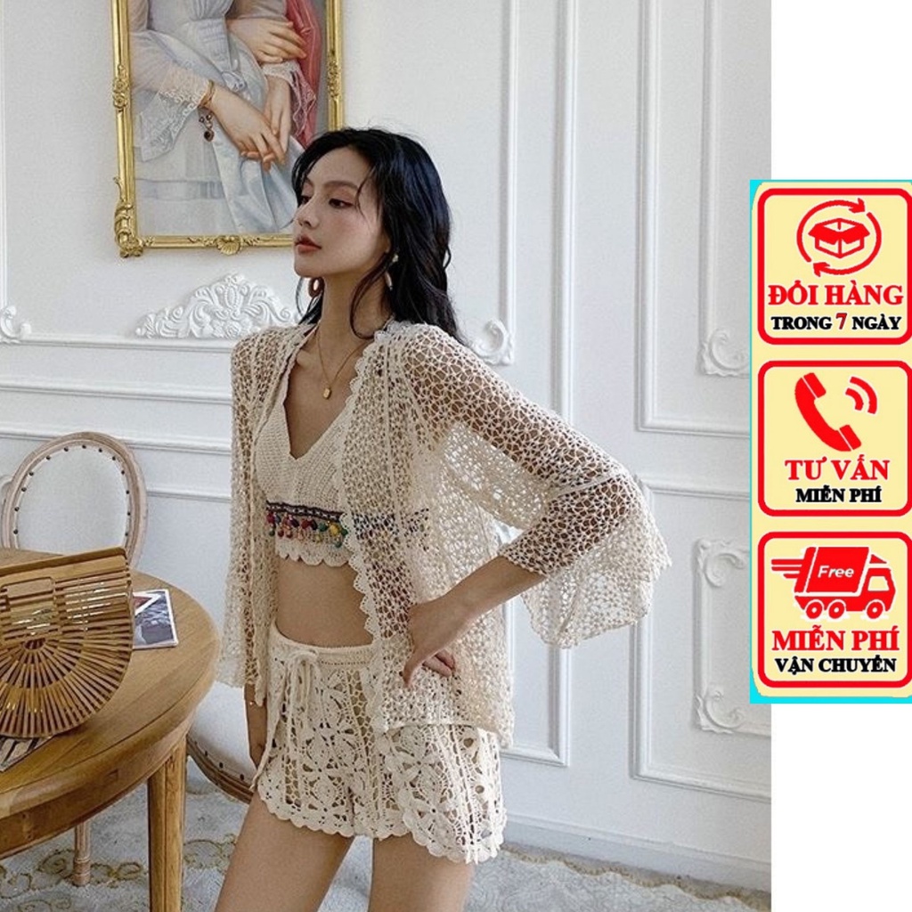 Set ren bikini đi biển 3 món sexy bán rời theo phân loại bộ ren đi biển bikini đi biển br10
