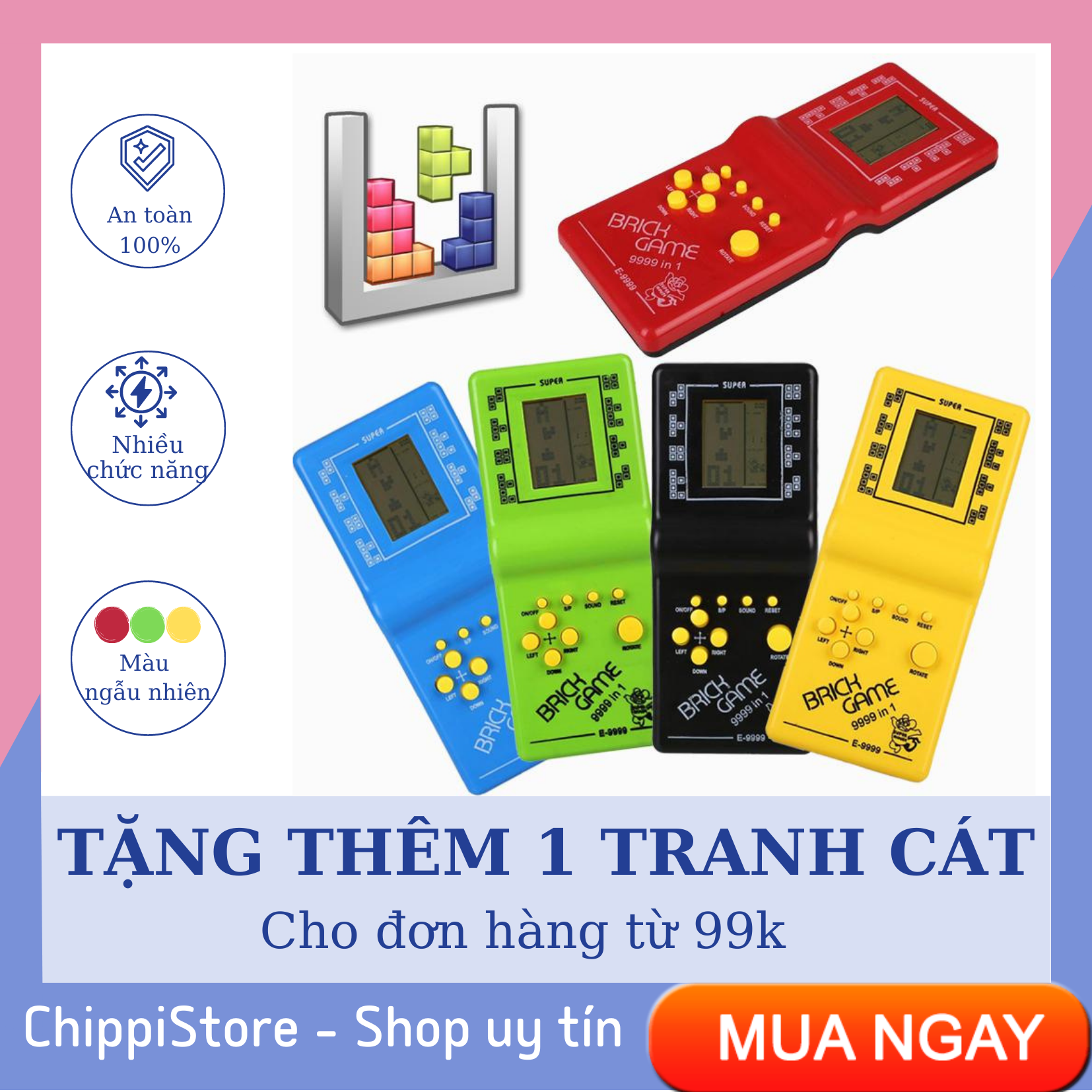 Máy chơi game điện tử cầm tay, đồ chơi điện tử BRICK GAME nhiều trò chơi siêu hay kèm pin