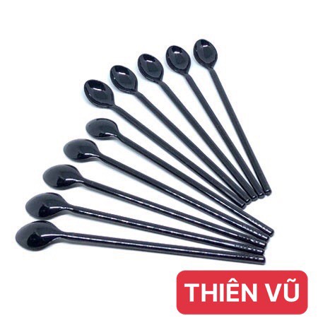 Combo 10 Muỗng nhựa đen Faco dài 20cm dùng khuấy sinh tố, muỗng nhựa đen