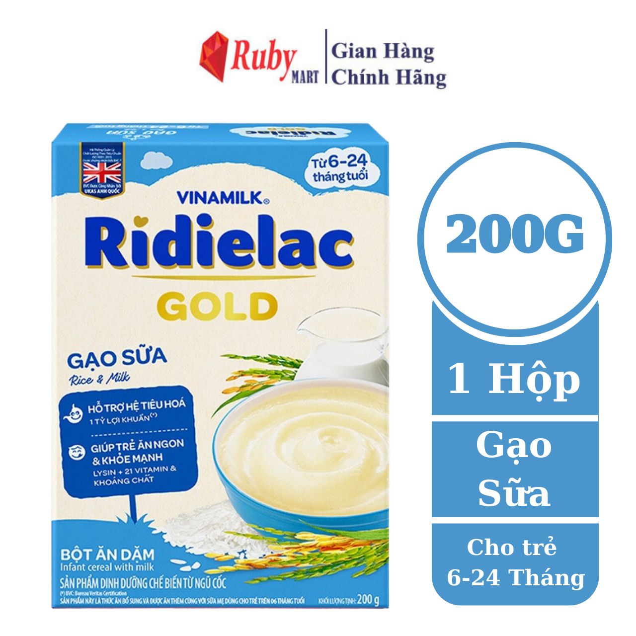 [Date T7/25] Bột ăn dặm Ridielac Gold Gạo sữa - Hộp giấy 200g