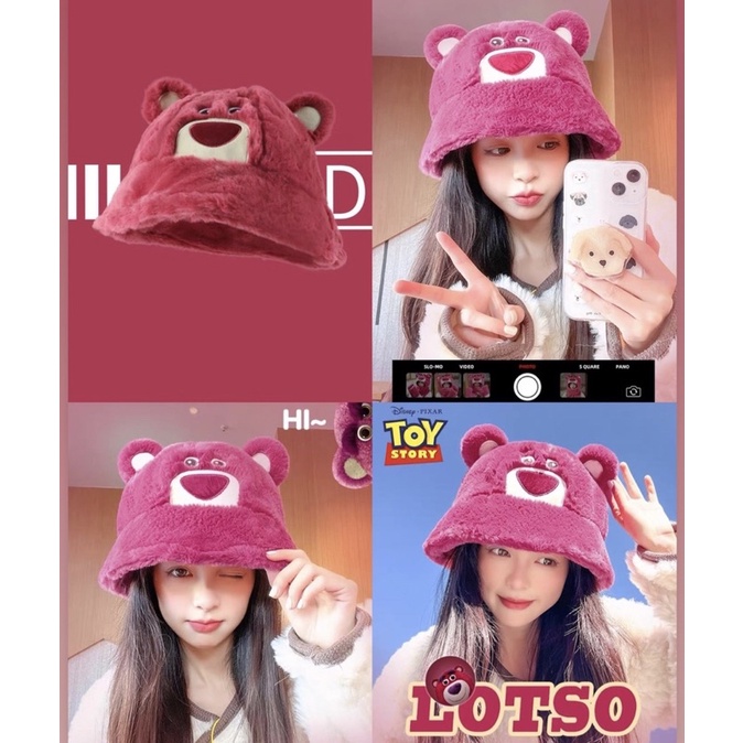 Mũ Nón Bucket gấu dâu Lotso ToyStory3 lông mịn cao cấp