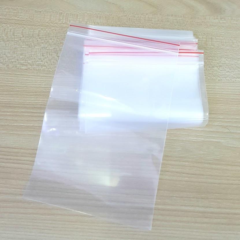 100g túi zip trong chỉ đỏ 12x17cm - zipper viền đỏ