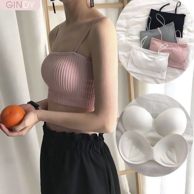 Áo bra 2 dây lửng thun gân dạng ống