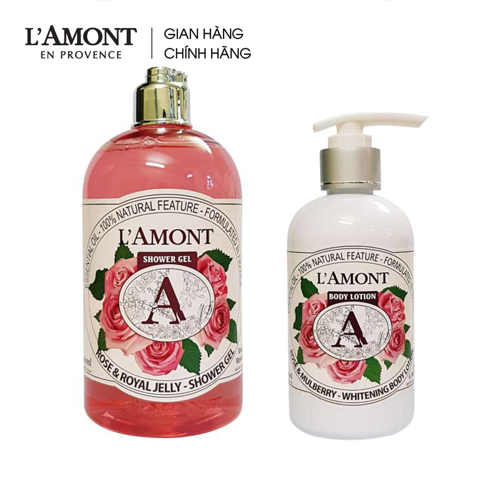 Combo Sữa tắm Rose (hương hoa hồng) 500ml và Sữa dưỡng thể Rose 250ml - L'amont En Provence