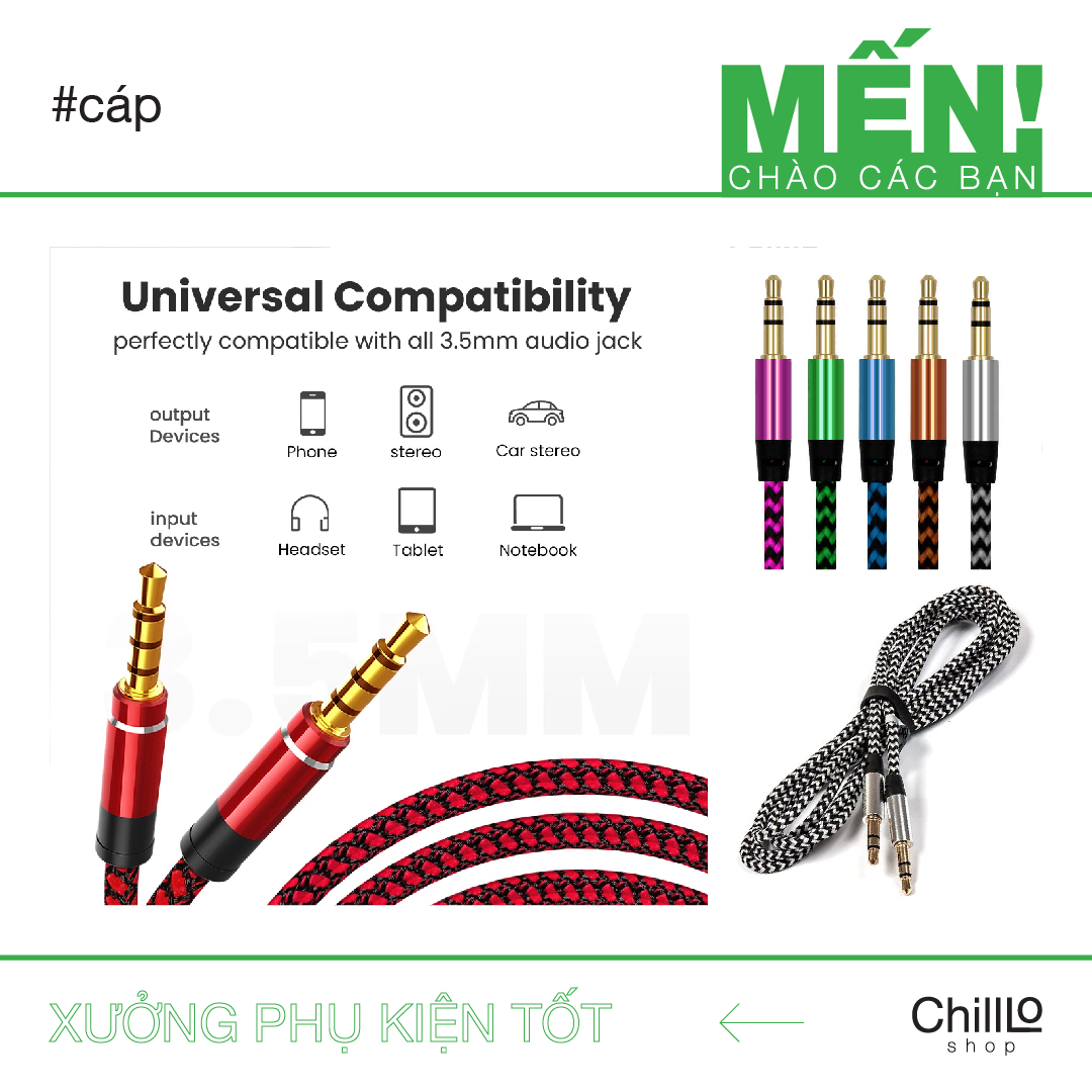 Dây cáp loa 2 đầu 3.5mm bọc dù - dây AUX audio jack 3.5mm to 3.5mm kết nối video, audio, lấy nhạc chuẩn kết nối cổng 3.5 mm
