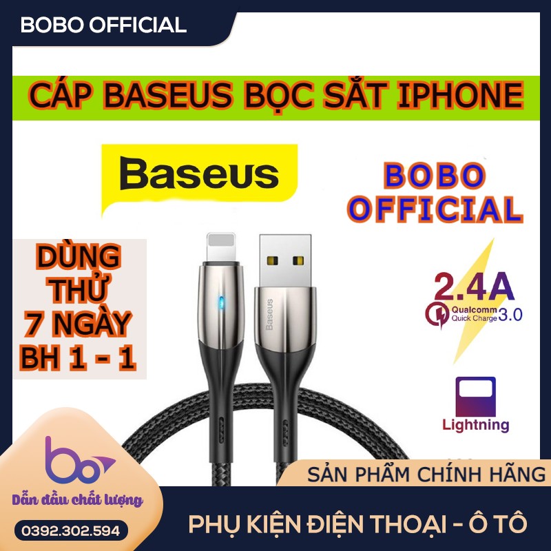 Dây cáp sạc baseus bọc sắt bền đẹp iphone 5/6/6s/6plus/7/8/x/xs/xsmax/11/11pro/12promax - bh 12 tháng