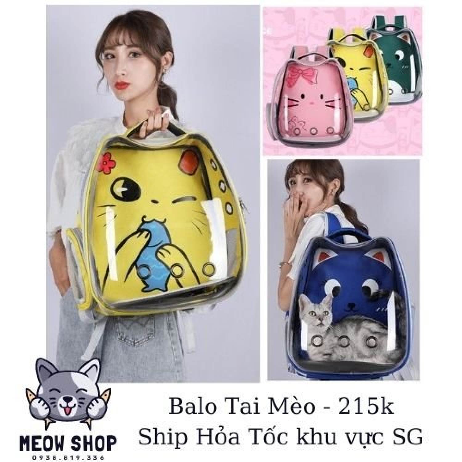 Balo trong suốt cho chó mèo hình tai mèo