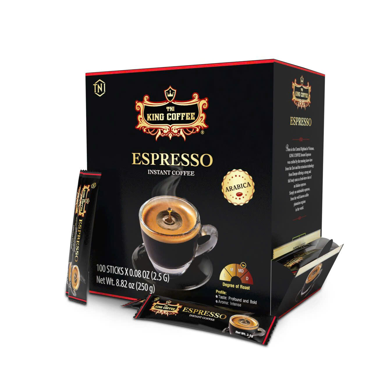 Cà phê đen hòa tan Espresso King Coffee, không đường, không sữa (100 gói x 2,5g)