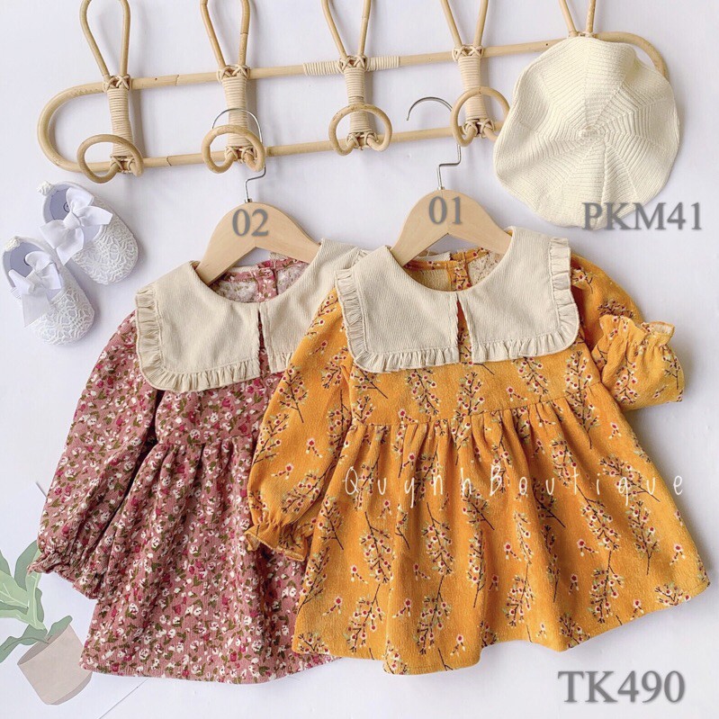 Quần áo trẻ em quỳnh boutique - váy hoa nhung cổ vuông