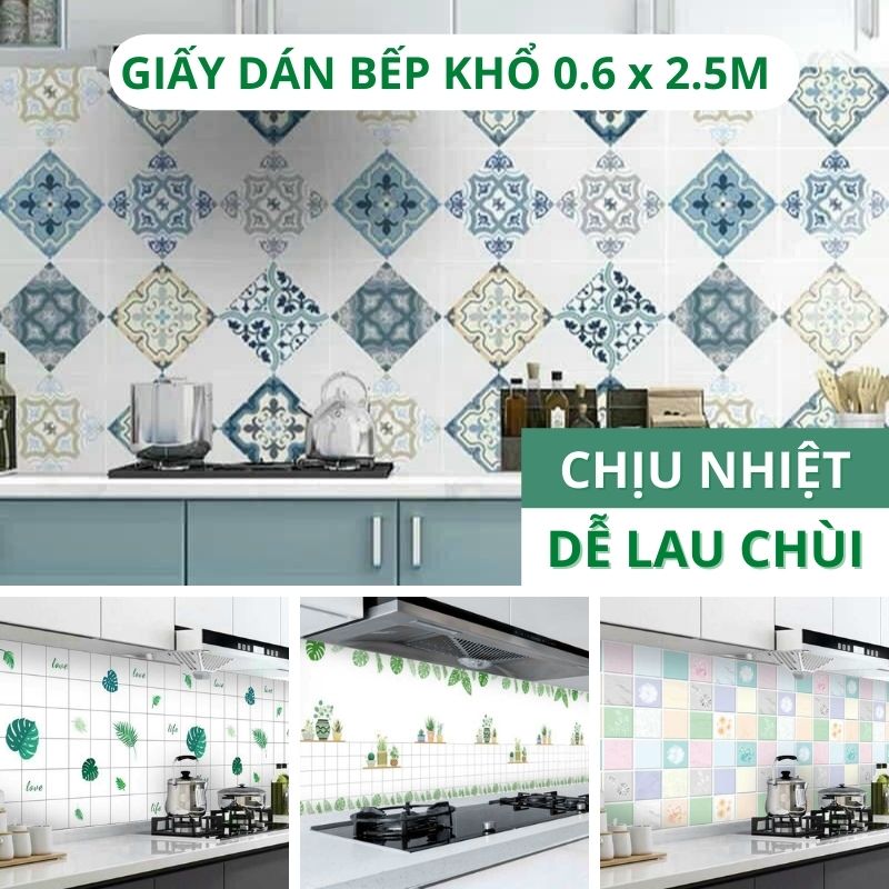 Giấy dán bếp tráng nhôm chịu nhiệt khổ 2.5 mét, miếng decal dán tường bếp chống dầu mỡ