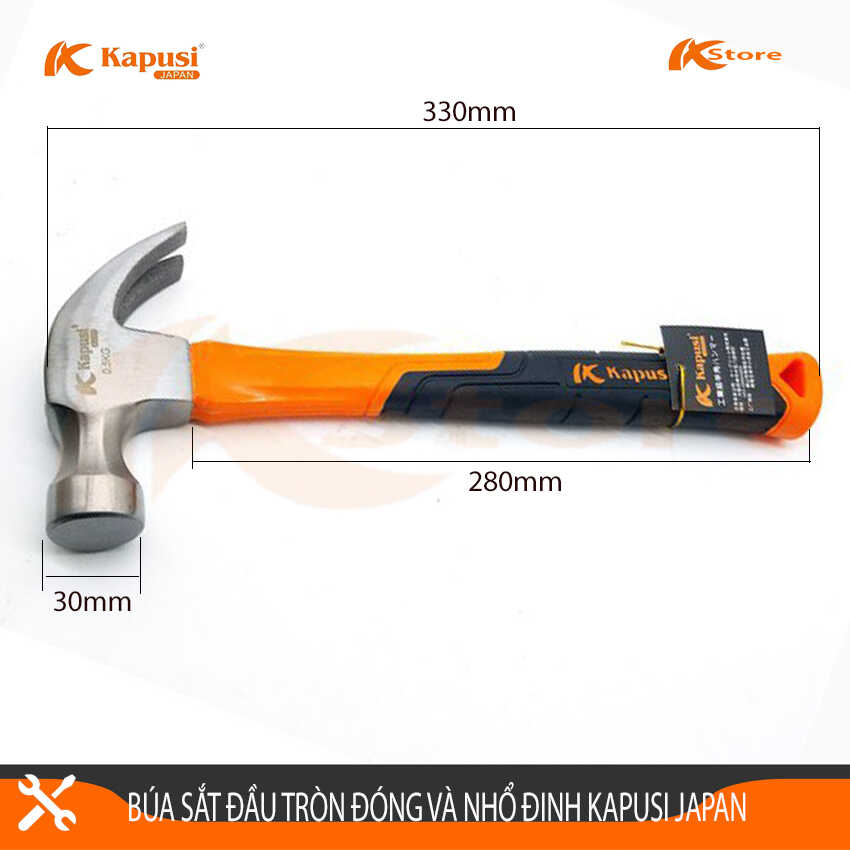 BÚA SẮT ĐẦU TRÒN ĐÓNG VÀ NHỔ ĐINH KAPUSI JAPAN 500GRAM - BÚA SẮT ĐA NĂNG TIÊU CHUẨN NHẬT BẢN, CAM KẾT HÀNG CHÍNH HÃNG