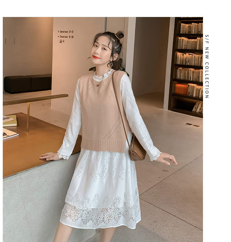 Áo gile len và váy trắng xinh