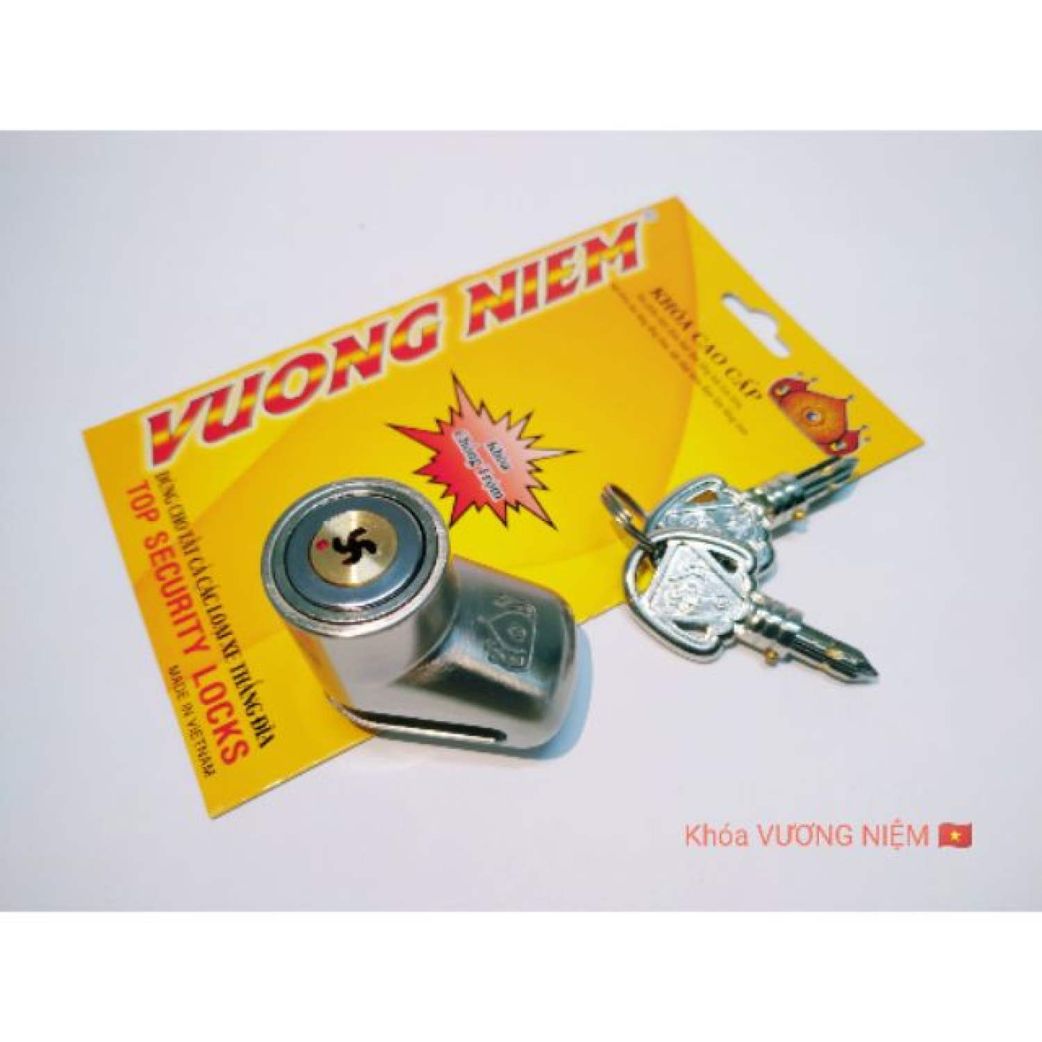 Khóa thắng đĩa cao cấp VƯƠNG NIỆM chìa 4 cạnh chống trộm xe máy
