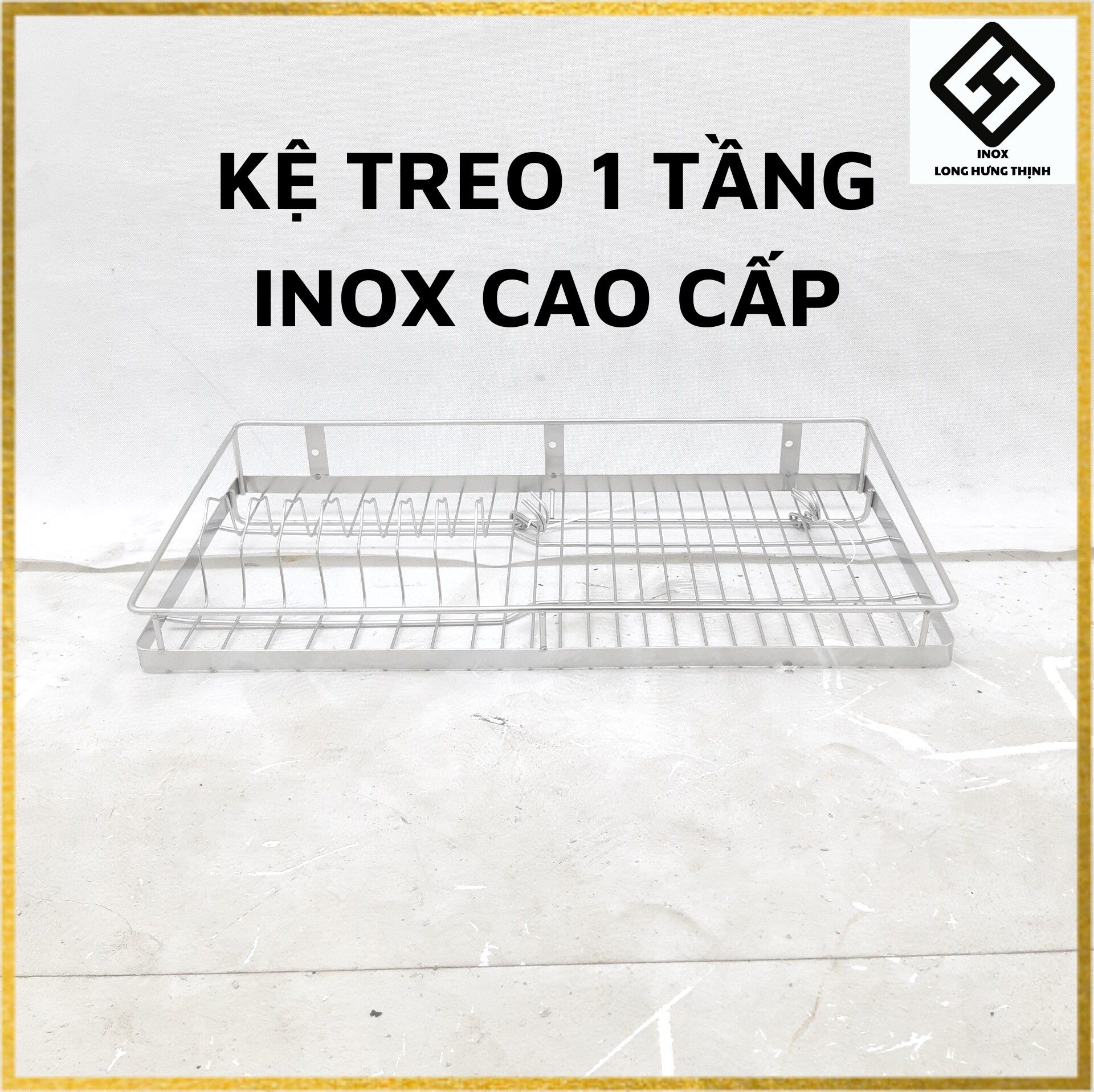 Kệ treo INOX đặc cao cấp 100% có sóng đĩa, kệ treo 1 tầng đựng tô, chén, bát, đĩa, đồ dùng nhà bếp tiện lợi.