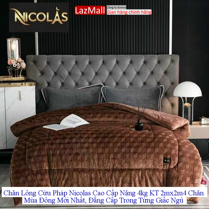 Chăn lông cừu pháp nicolas cao cấp nặng 4kg kt 2mx2m4 chăn mùa đông mới nhất, đẳng cấp trong từng giấc ngủ