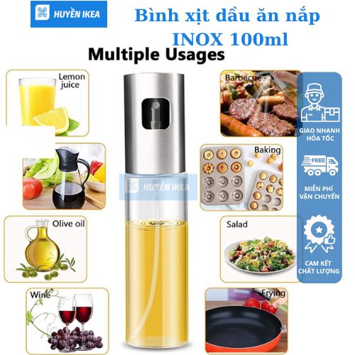 Bình xịt dầu ăn nắp INOX, Tặng kèm phễu và cọ rửa