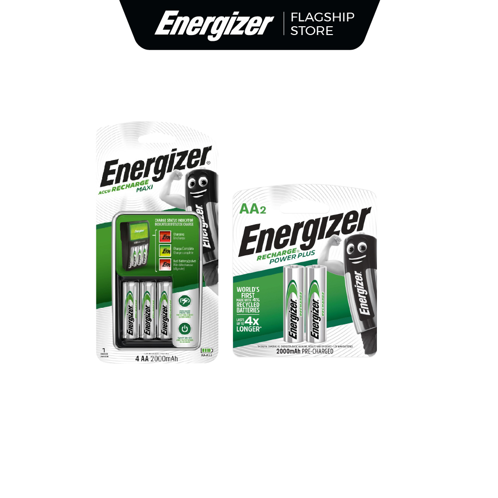 Bộ 2 Máy Sạc Pin và Pin Sạc Energizer AA hoặc AAA - 2000mAh