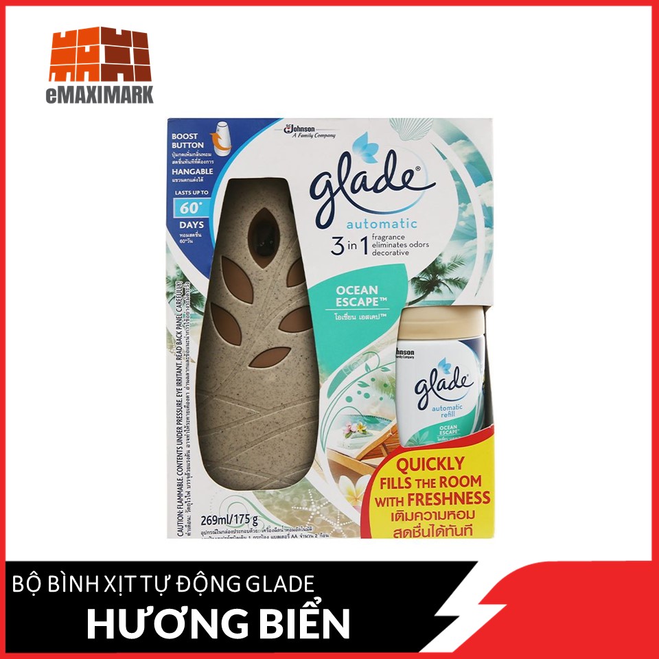 [HCM ship 2h] Bộ Bình Xịt Tự Động Glade Hương Biển Phiêu Bồng/Lavender/Sương Mai Tươi Mát 3 in 1 [Ngẫu Nhiên]