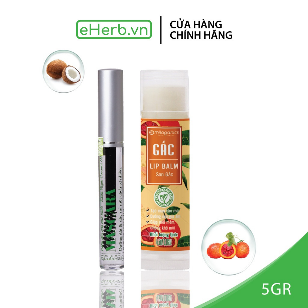 Combo Mascara Dầu Dừa Nguyên Chất Dưỡng Dài Mi & Son Gấc Ngừa Thâm Môi MILAGANICS (10ml/ Combo) - eherb