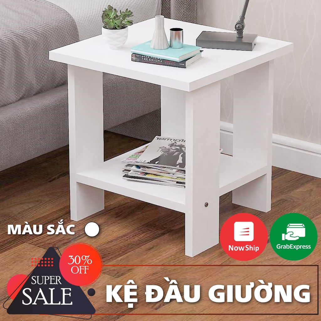Kệ bàn trà nhỏ 2 tầng bằng gỗ để đầu giường tiện lợi, Kệ để đầu giường đa năng 2 tầng decor phòng khách