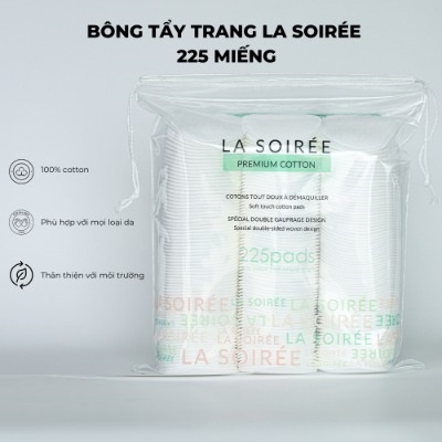   Miếng bông tẩy trang La Soirée 225 miếng  - Chất liệu cotton tự nhiên siêu tiết kiệm hoàn hảo cho việc chăm sóc da - kích thước tiện dụng!- LYLYGA BEAUTY 