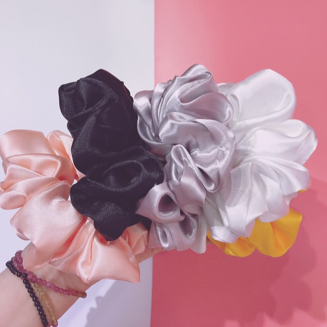 Cột tóc vải phi lụa siêu to cực nhún scrunchies
