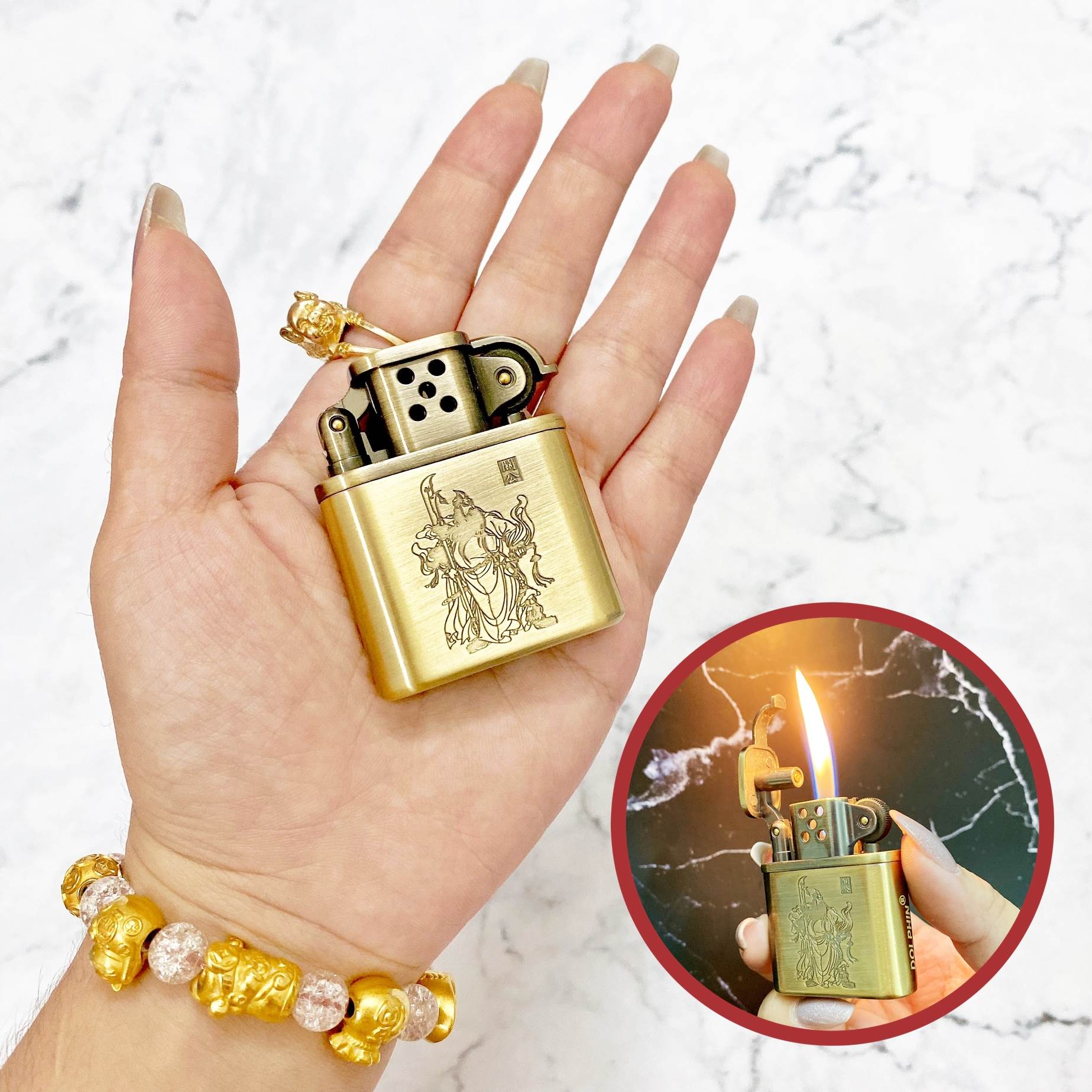 Bật lửa dolphin cối gas đá hình quan công -