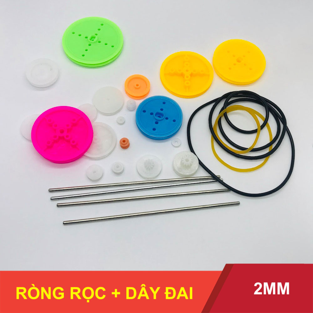 Bộ 19 cái ròng rọc nhựa mini kèm trục và dây đai DIY - LK0225
